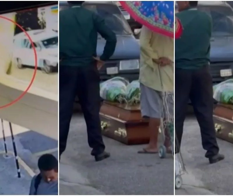 Caixão cai de carro de funerária em rua e chama a atenção de moradores em Fortaleza
