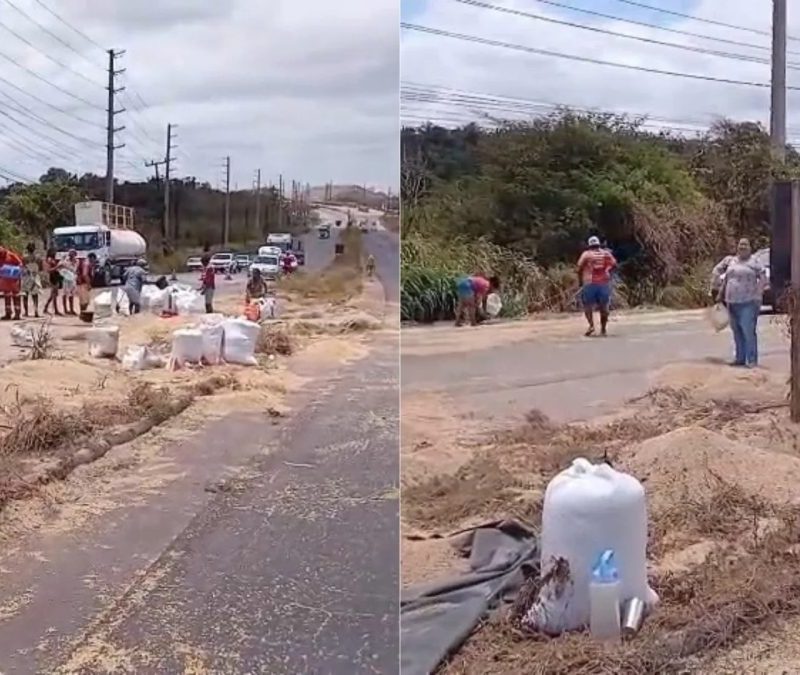 Carreta tomba e derrama soja na BR-135, próximo ao Porto do Itaqui, em São Luís