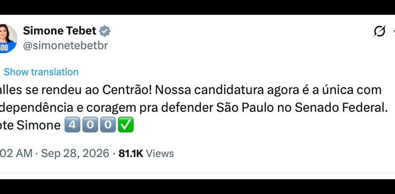 Eduardo diz que Tebet se “prostitui por cargo”, que reage: “Covarde”