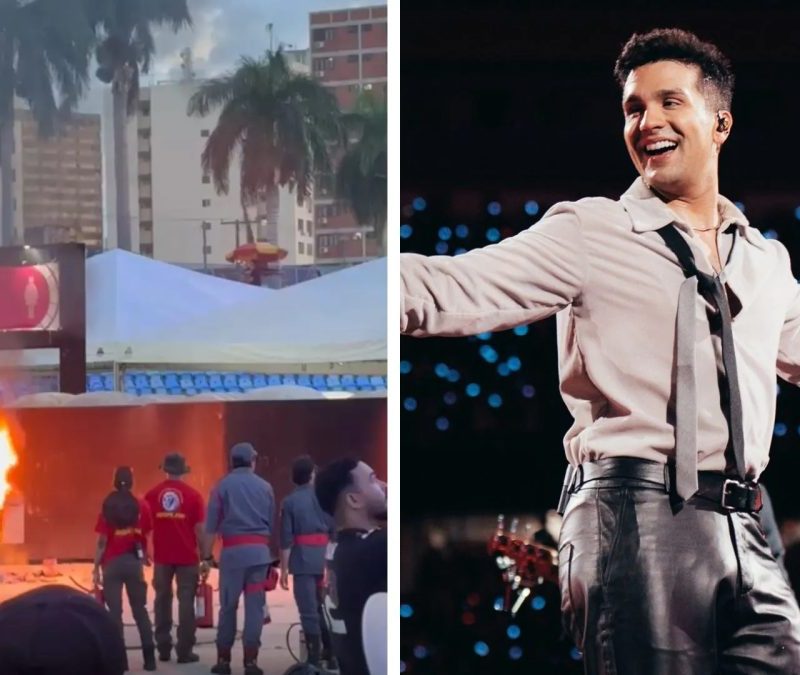 Fogo atinge carrinho de pipoca antes de show do Luan Santana em Goiânia; vídeo