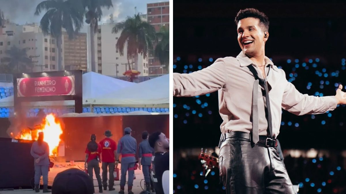 Fogo atinge carrinho de pipoca antes de show do Luan Santana em Goiânia; vídeo