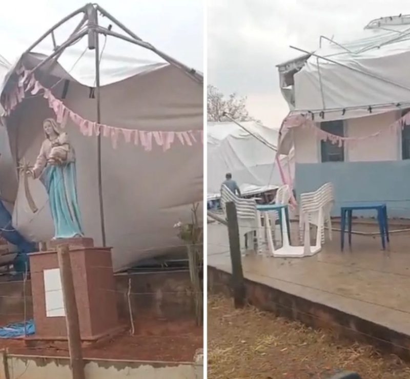 Imagem de Nossa Senhora da Guia fica intacta após temporal destruir estrutura de festa em Goiás; vídeo
