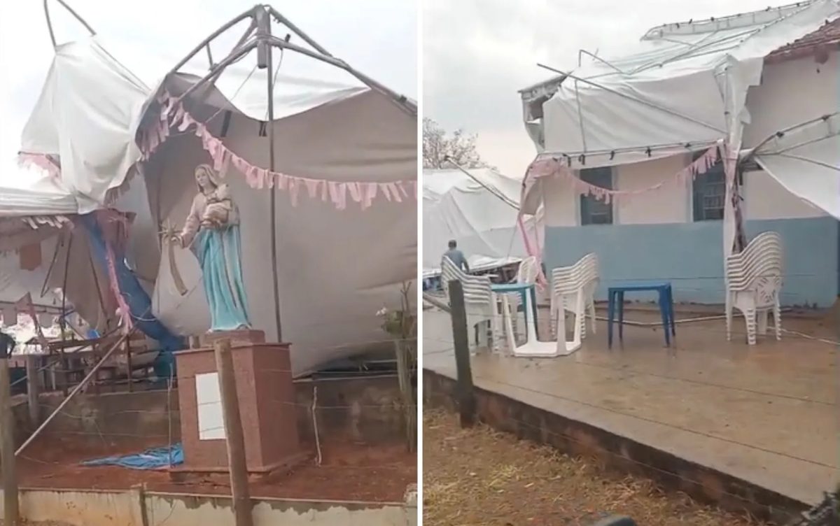 Imagem de Nossa Senhora da Guia fica intacta após temporal destruir estrutura de festa em Goiás; vídeo