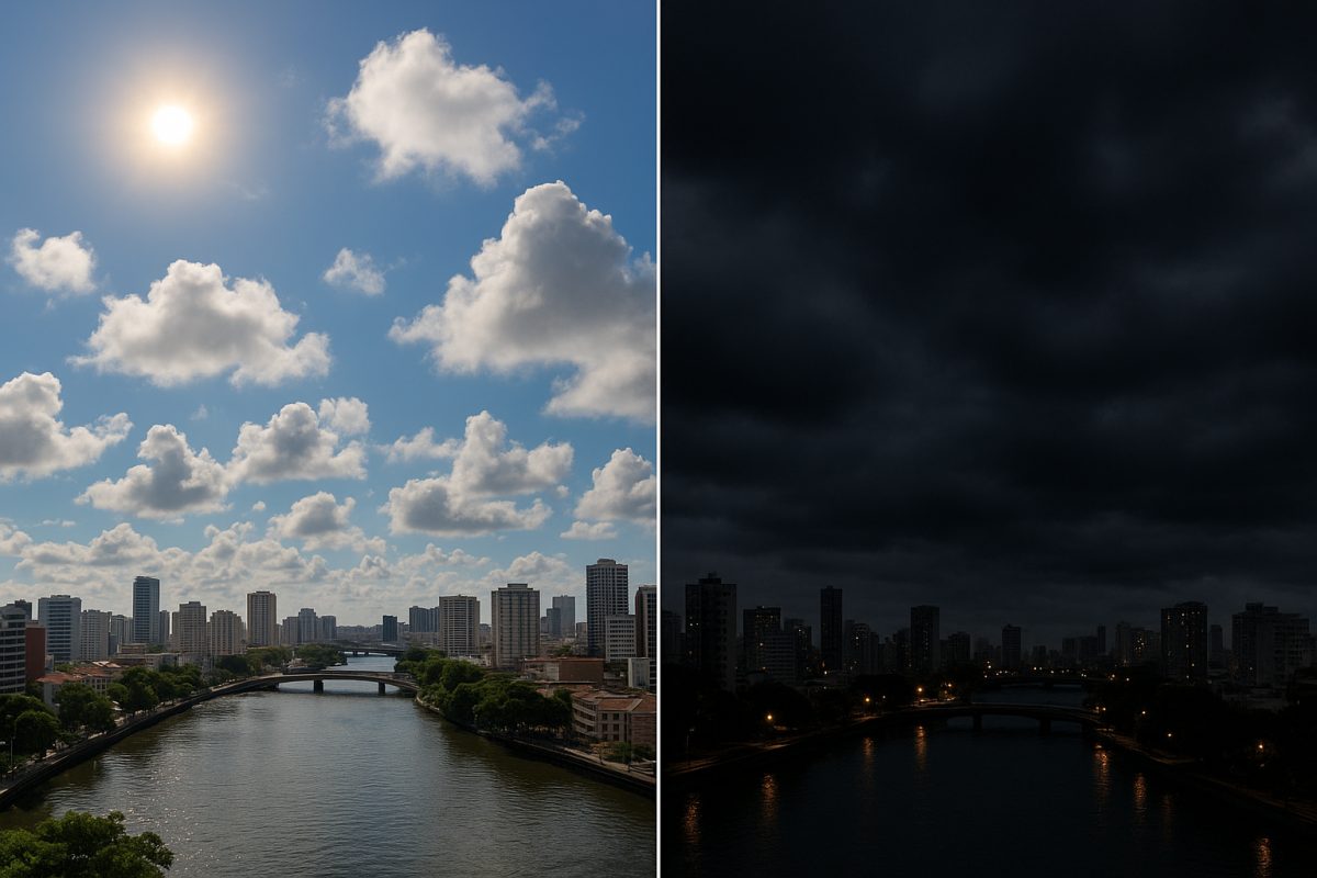 Previsão do tempo hoje para o Recife (PE): sol com algumas nuvens e chuva passageira; à noite, muitas nuvens mas com tempo firme