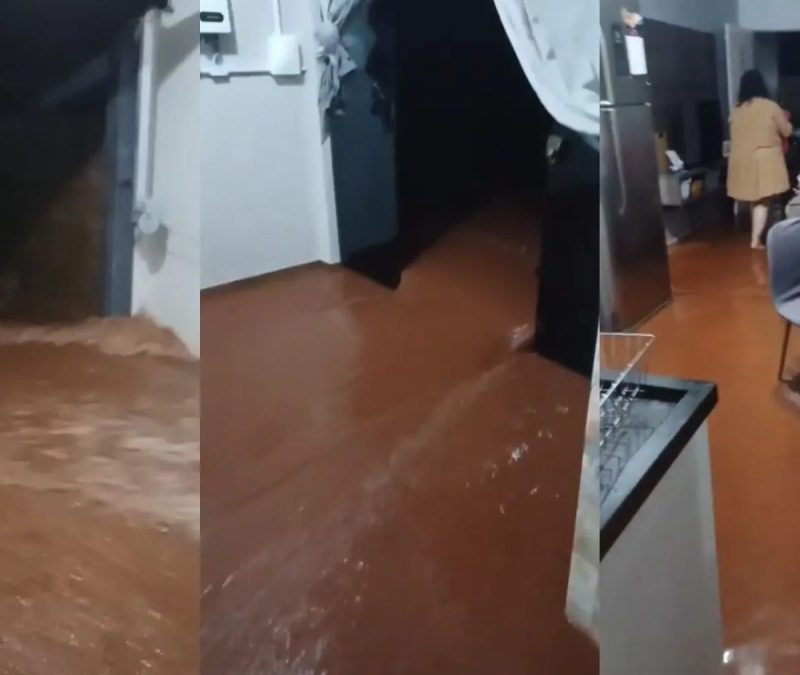 VÍDEO: enxurrada invade casa, estoura vidro e arrasta móveis durante temporal no Paraná