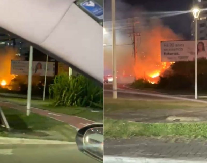 VÍDEO: Incêndio é registrado na entrada da Avenida Pinto de Aguiar, em Salvador