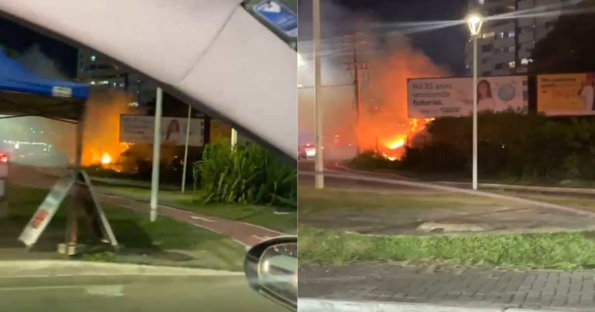 VÍDEO: Incêndio é registrado na entrada da Avenida Pinto de Aguiar, em Salvador