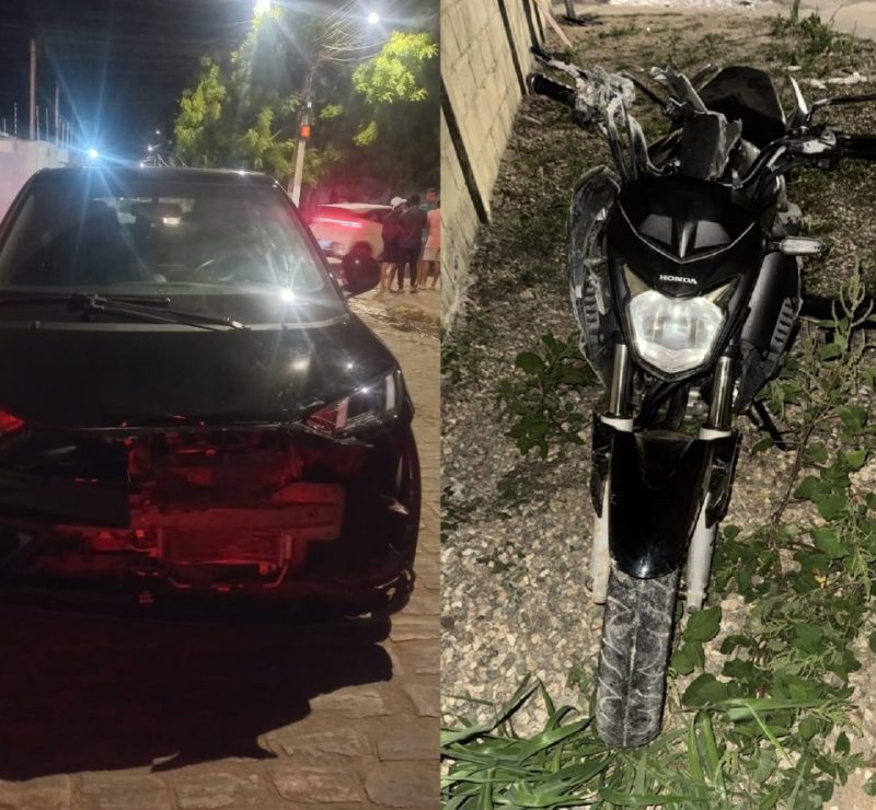Adolescente inabilitado fica ferido em acidente com carro e moto em Arapiraca