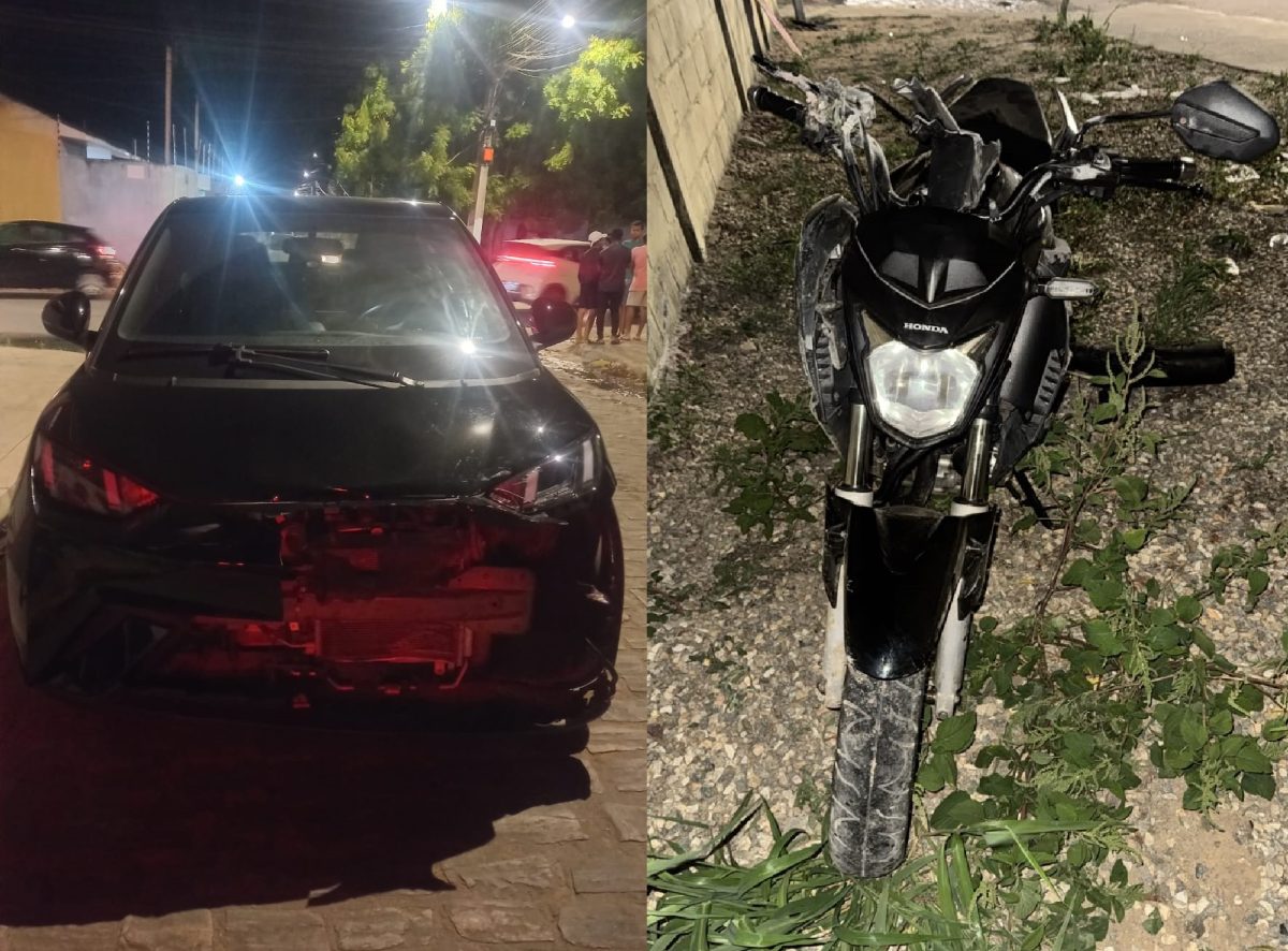 Adolescente inabilitado fica ferido em acidente com carro e moto em Arapiraca