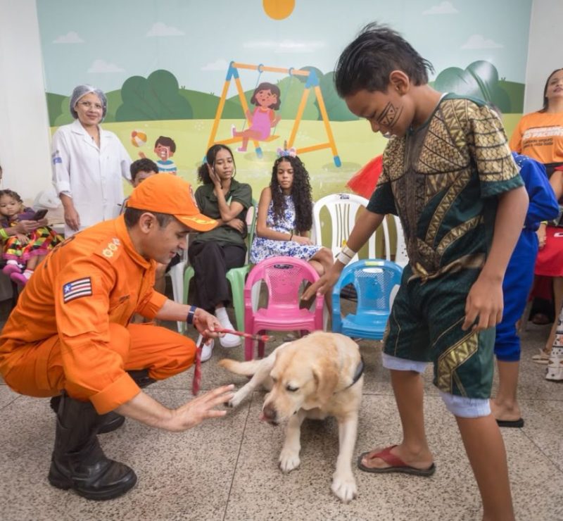 Cão do Corpo de Bombeiros leva diversão a crianças e jovens internados em São Luís