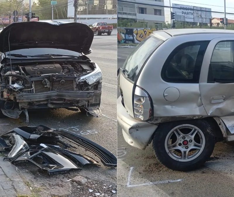 Carro avança sinal vermelho e bate em outro veículo na Avenida Colares Moreira, em São Luís