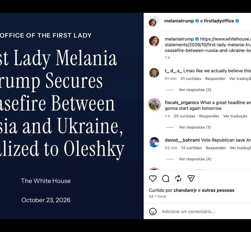 Casa Branca diz que Melania fechou cessar-fogo entre Rússia e Ucrânia