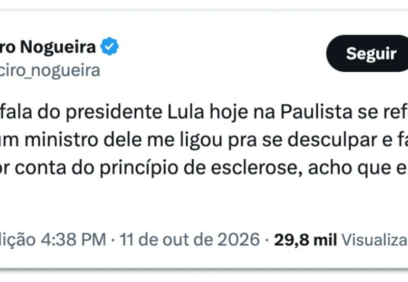 Ciro Nogueira sugere que Lula tem “princípio de esclerose”