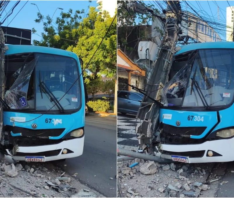 Colisão entre micro-ônibus e poste deixa feridos e atinge rede elétrica em Fortaleza