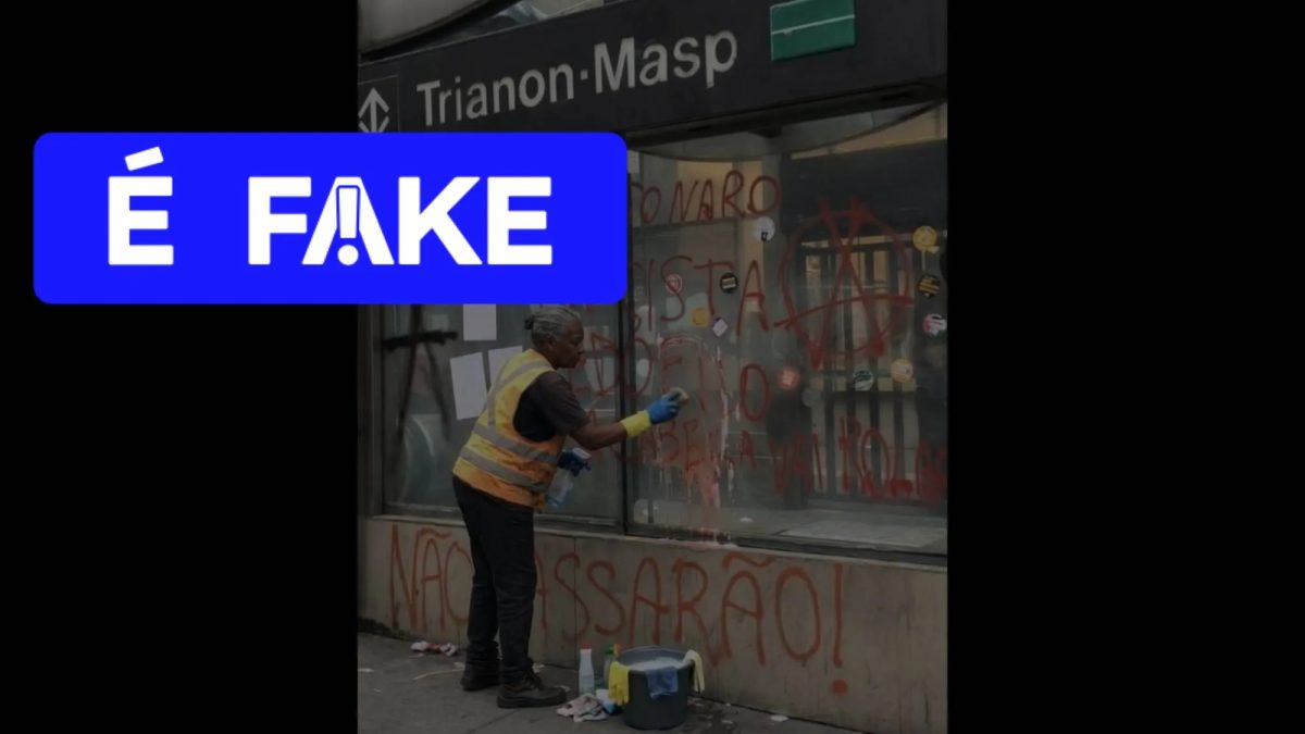 É #FAKE foto de mulher limpando pichação em estação de Metrô após ato de Lula na Paulista; imagem foi manipulada com IA