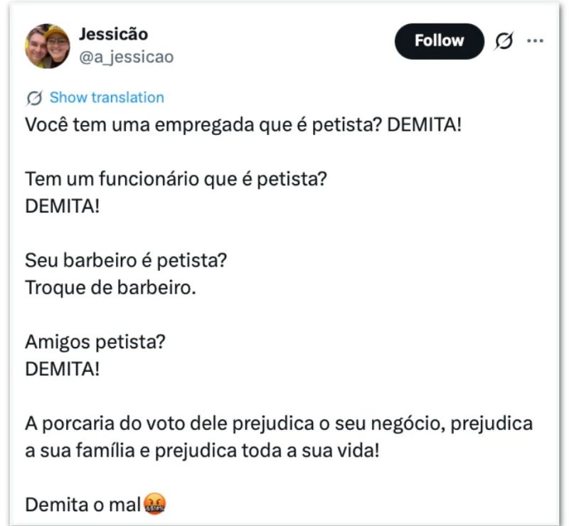 Empresários dizem que vão demitir funcionários que votaram em Lula