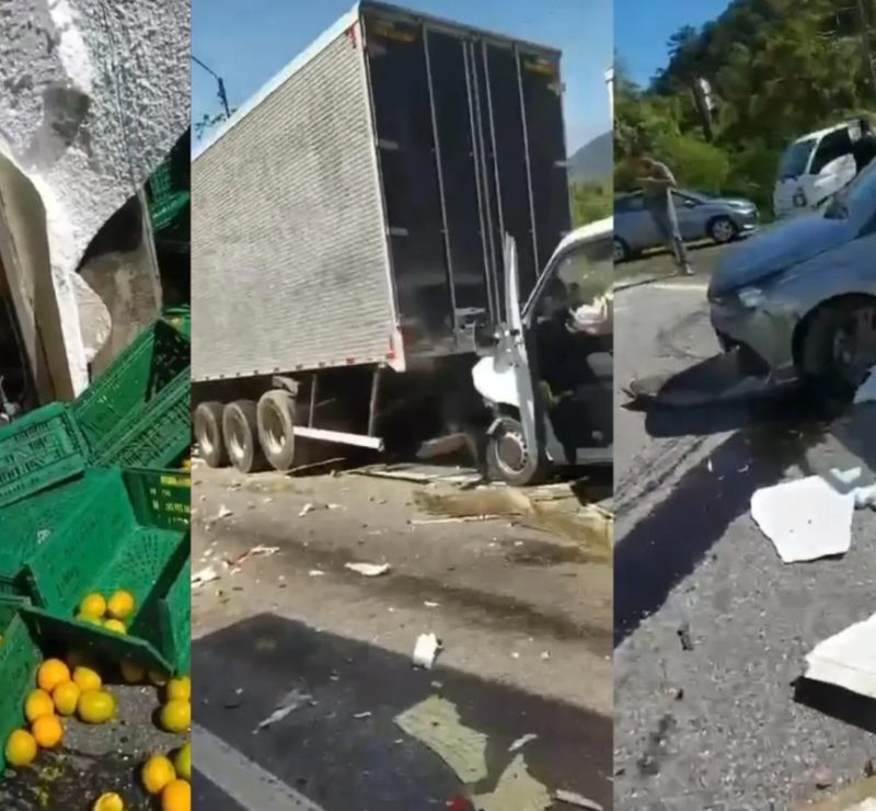 Engavetamento com três carros, uma van e seis caminhões deixa feridos na BR-376, no litoral do Paraná; VÍDEO