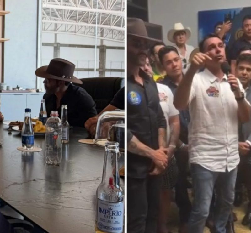 Flávio Bolsonaro se encontra com Gusttavo Lima e outros cantores sertanejos em Goiás; vídeo