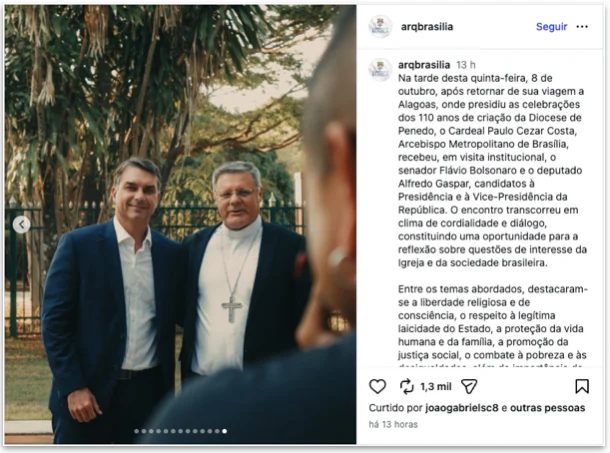 Flávio Bolsonaro visita cardeal e recebe imagem de Nossa Senhora