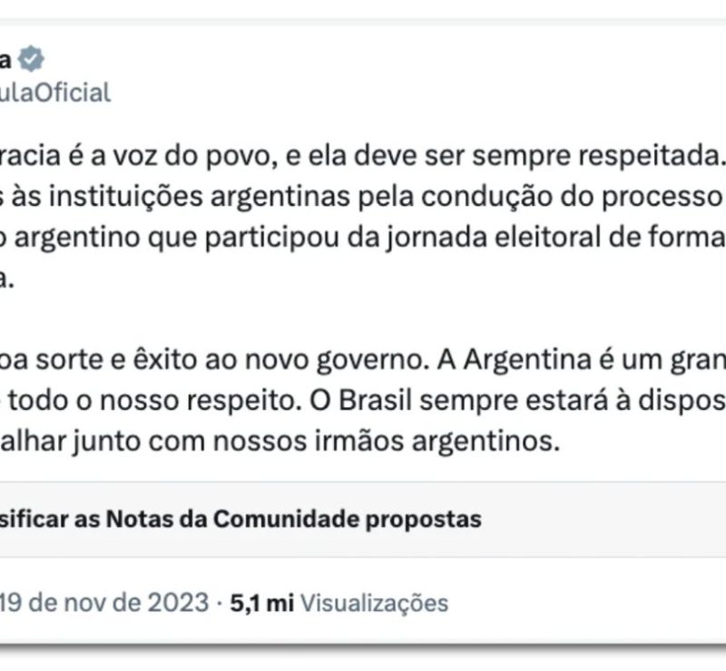 Governo Milei diz que não vai se manifestar sobre vitória de Lula