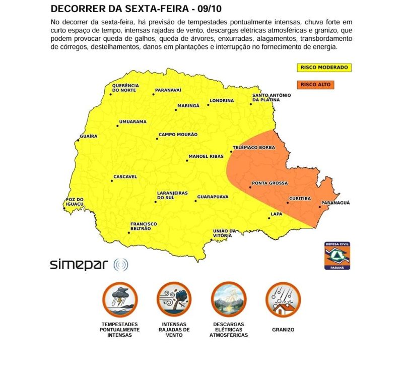 Grande Curitiba e parte do Paraná estão na rota de temporais severos