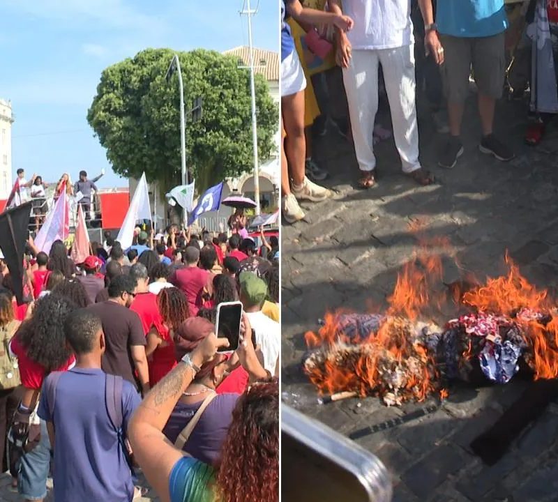 Grupo protesta em Salvador após redução da frota de ônibus na eleição e queima boneco com foto do prefeito; expediente é suspenso