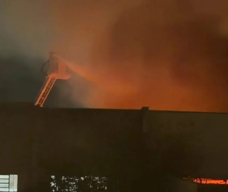 Incêndio de grandes proporções atinge indústria gráfica em Porto Alegre; cão preso no prédio é salvo