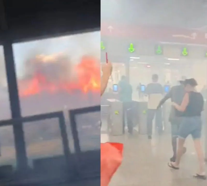 Incêndio se aproxima de estação de metrô e assusta passageiros em Salvador; vídeo mostra acesso tomado por fumaça