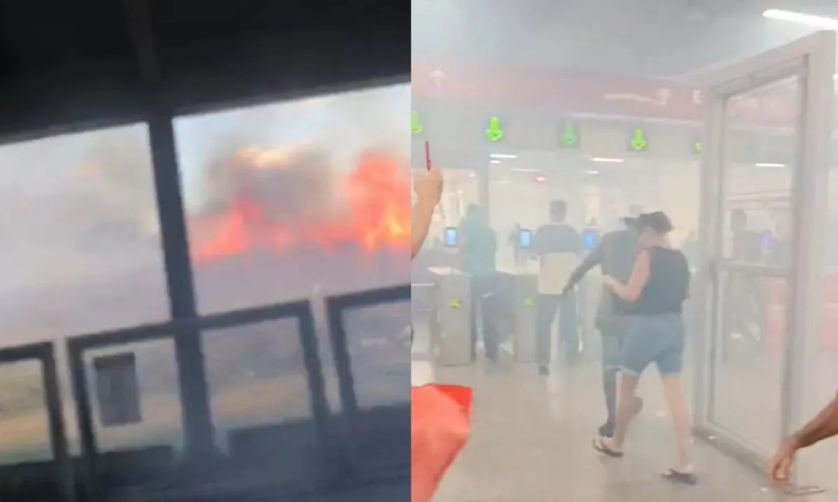Incêndio se aproxima de estação de metrô e assusta passageiros em Salvador; vídeo mostra acesso tomado por fumaça
