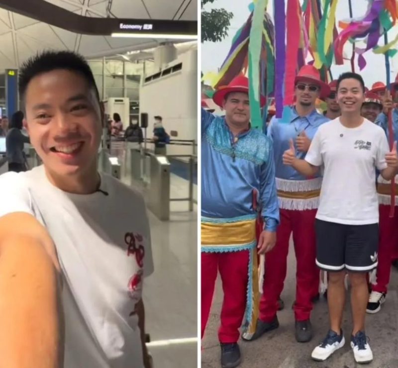 Influenciador enfrenta mais de 40 horas da China para o Brasil para conhecer festa tradicional no interior de Goiás; vídeo