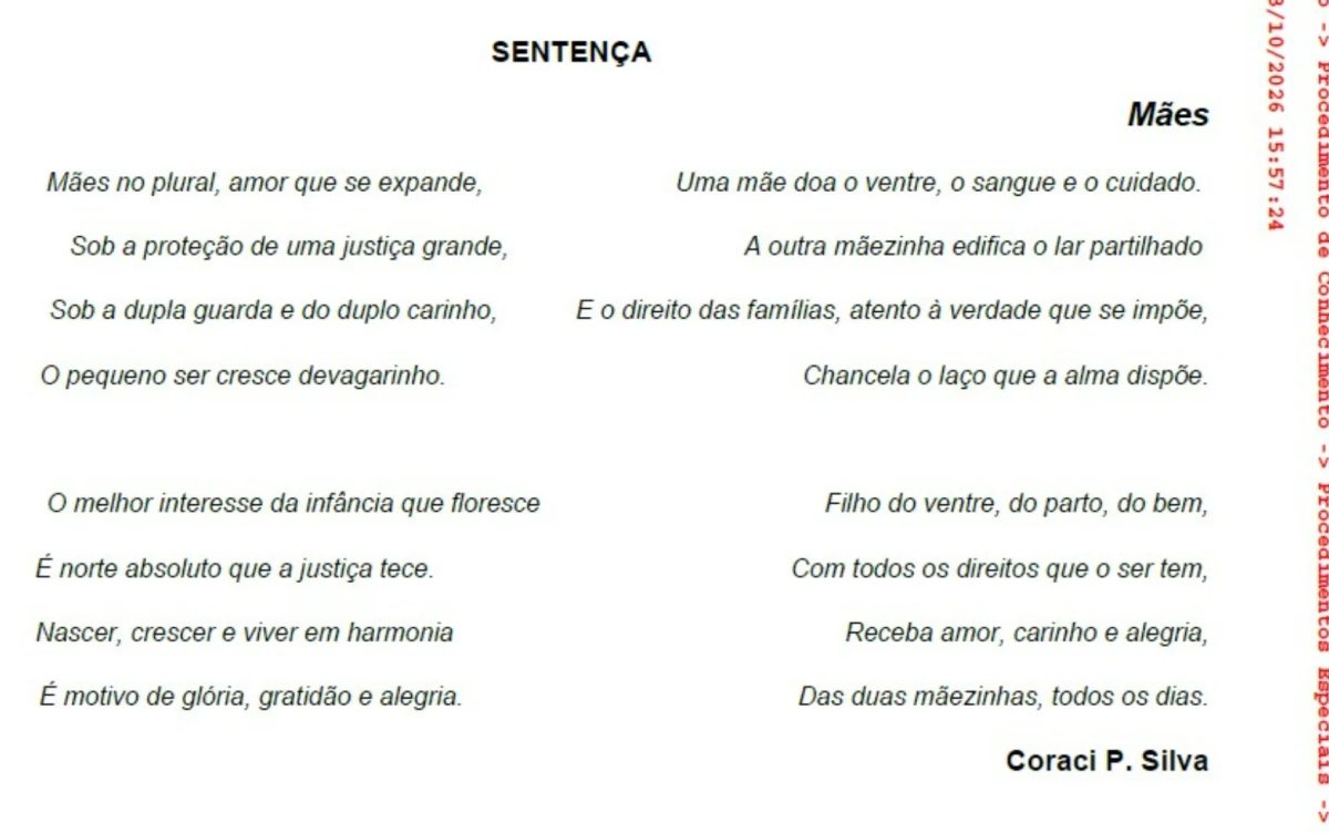 Juíza emociona com poema em processo que reconhece dupla maternidade em Goiás: 'Mães no plural, amor que expande'