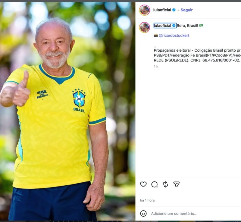 Lula adere à campanha de Janones e posta foto com camisa da seleção