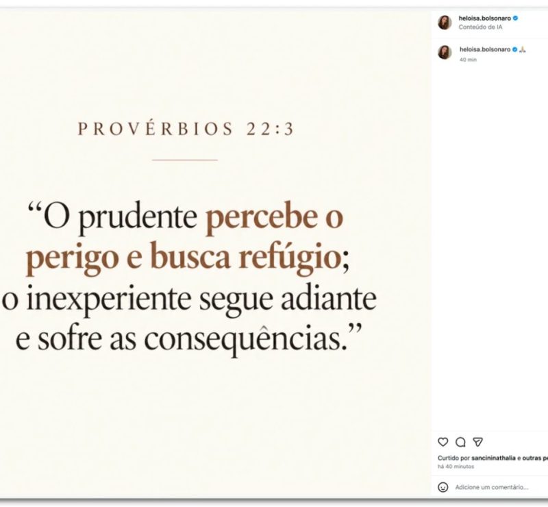 Mulher de Eduardo posta versículo sobre “refúgio” após saída de Flávio