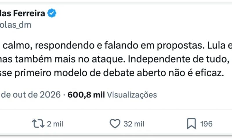 Nikolas critica modelo de debate da “Band”: “Não é eficaz”