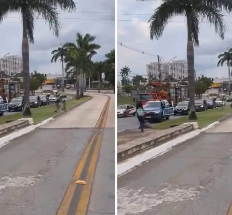 Policial para viatura no meio de avenida para salvar criança que corria em meio ao trânsito de Goiânia; vídeo