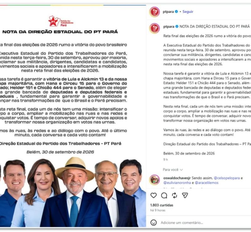 PT do Pará endossa candidaturas de Helder e Chicão ao Senado