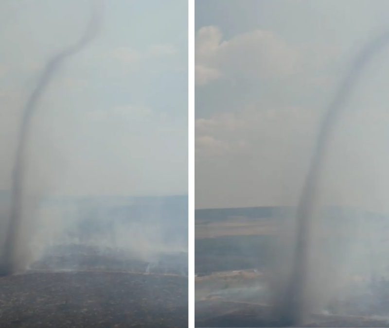 Redemoinho gigante impressiona durante incêndio em Goiás
