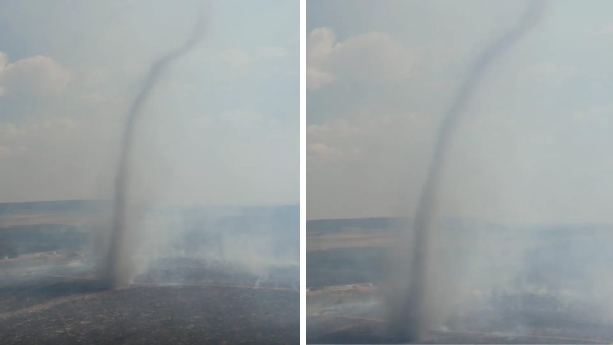 Redemoinho gigante impressiona durante incêndio em Goiás