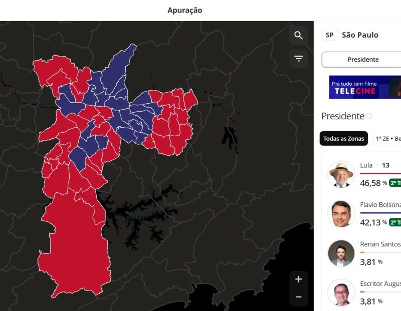 Resultado por zona eleitoral: veja no mapa como foi a votação nas capitais e principais cidades do país