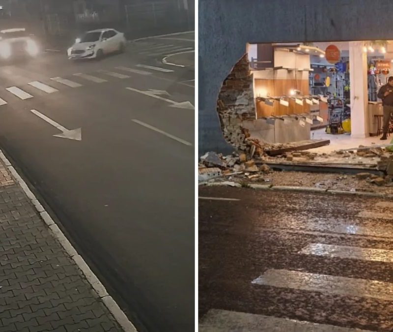 VÍDEO: caminhonete derruba parede e entra em loja ao desviar de carro que furou preferencial, no Paraná